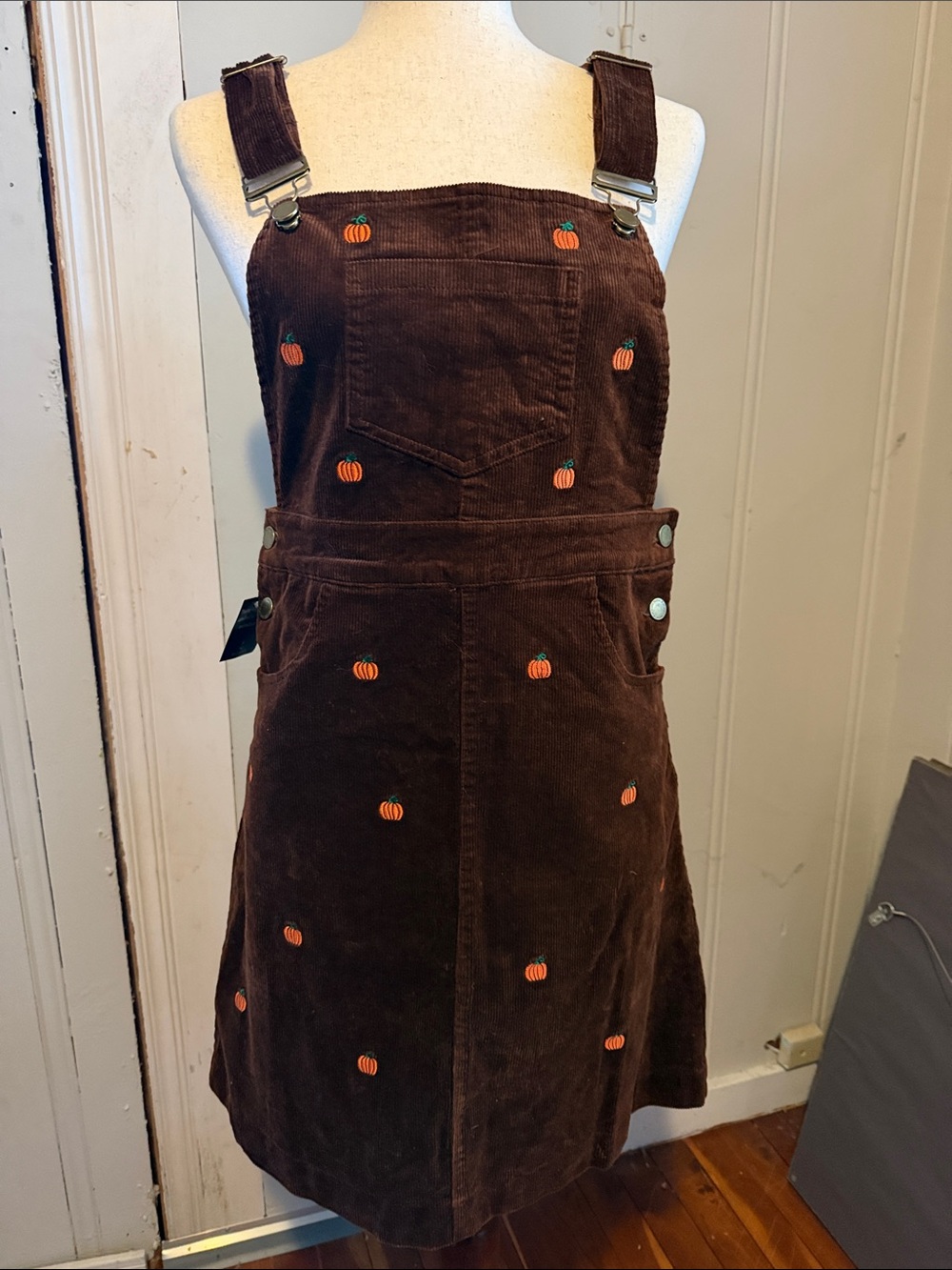Kiel James Patrick Brown Corduroy Pumpkin Overall Mini Dress